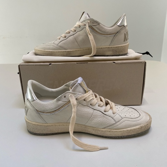 Golden Goose Ball Star Sneaker White Leather/Silver/Gold sz 37 New in Box - Picture 4 of 12